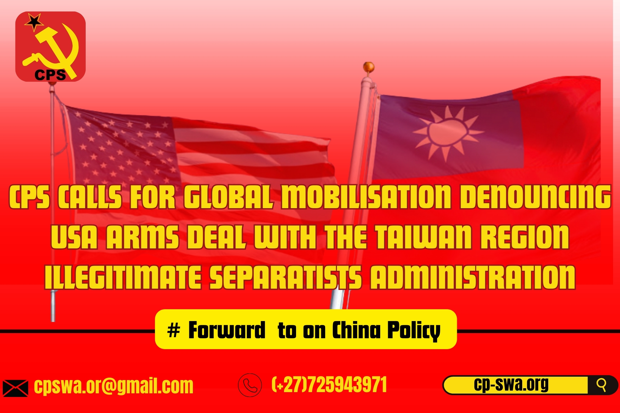 CPS Denounces USA Arms Deal with Taiwan Separatists